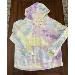 Southern Spirt Pastel Tie Dye Lace Front Pullover Hoodie Top Pocket Medium
